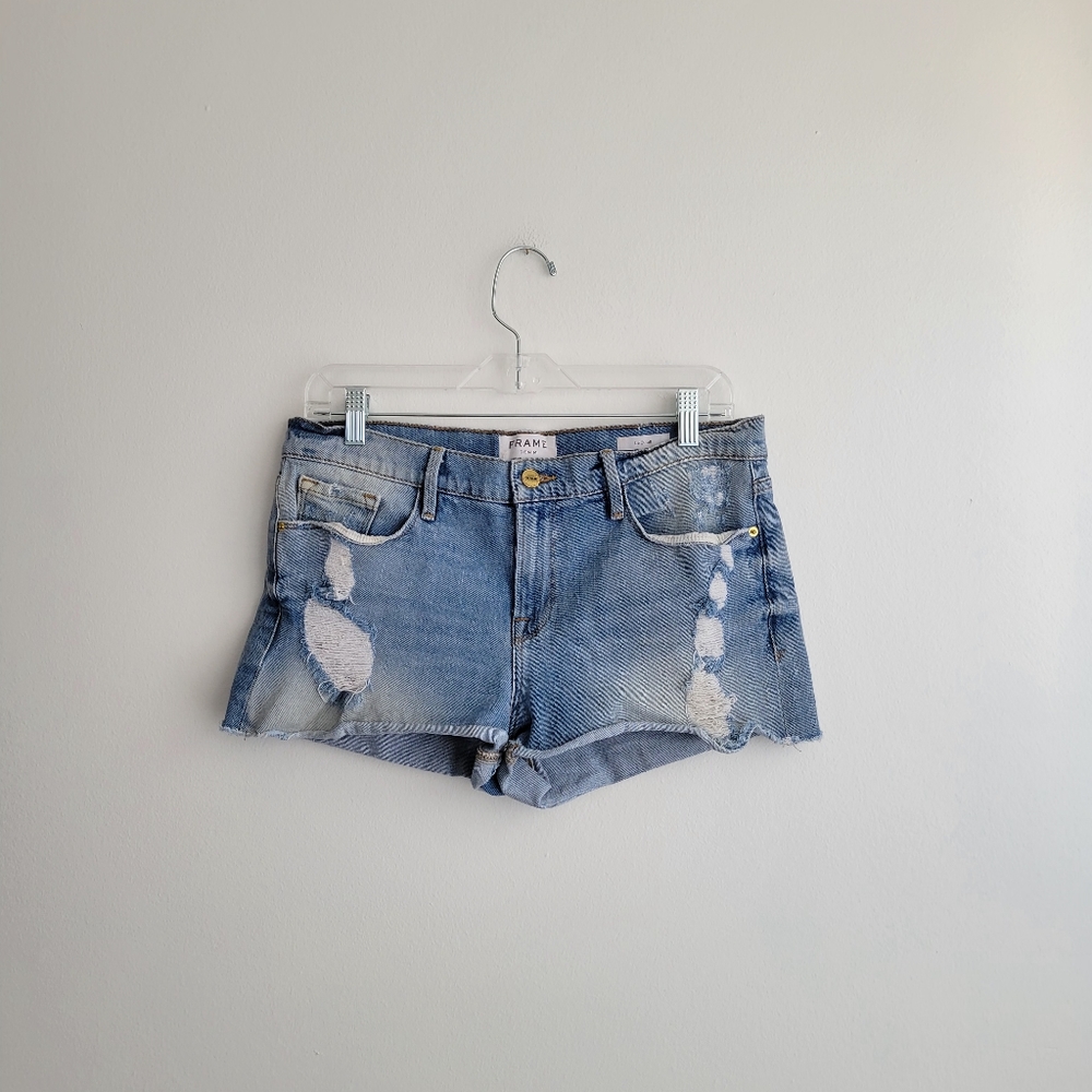 FRAME DENIM Le Cutoff Distressed Raw Hem Mini Shorts